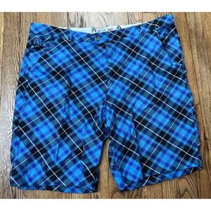 Royal & Awesome Golf Shorts Mens 42 Blue Plaid Bermuda Performance Lightweight